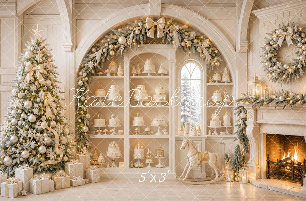 Kate Christmas Tree White Vintage Arch Fireplace Cabinet Cake Printed Backdrop Designed by Emetselch