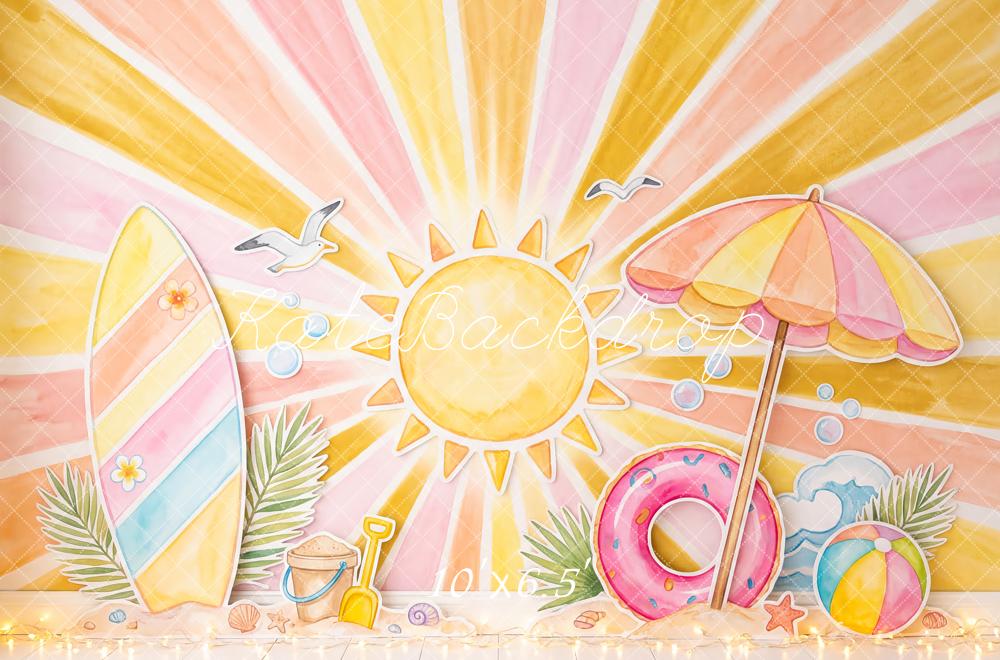 Kate Summer Beach Sun Surfboard Umbrella Float Kids Printed Backdrop Designed by Patty Roberts
