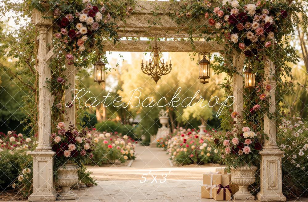 Kate Romantic Vintage Flower Arch Pergola Printed Backdrop Designed by Jordan Moon