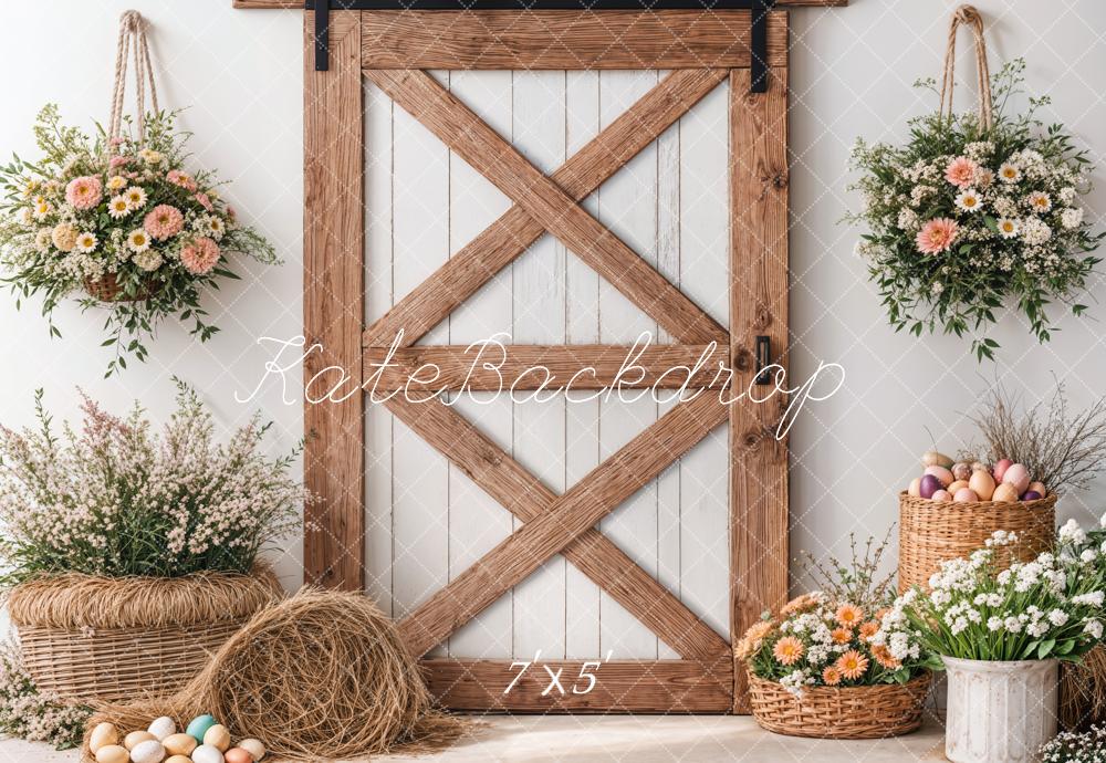 Easter Floral Rustic Barn Door Foto Achtergrond Designed by Emetselch