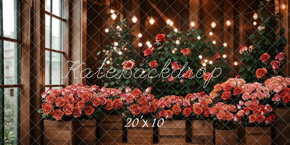 Romantische Bloemen Raamverlichting Foto Achtergrond Designed by Emetselch