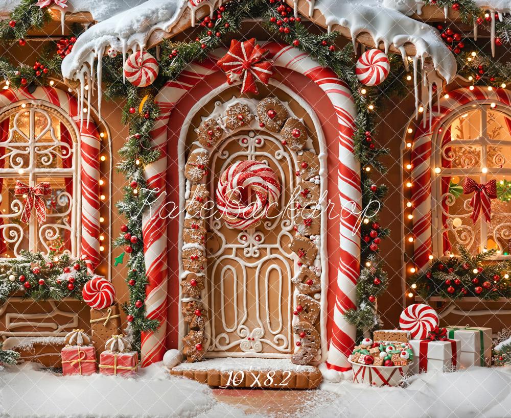 Kate Christmas Gingerbread House Porch Candy Cane Lollipops Gifts Backdrop Designed by Emetselch
