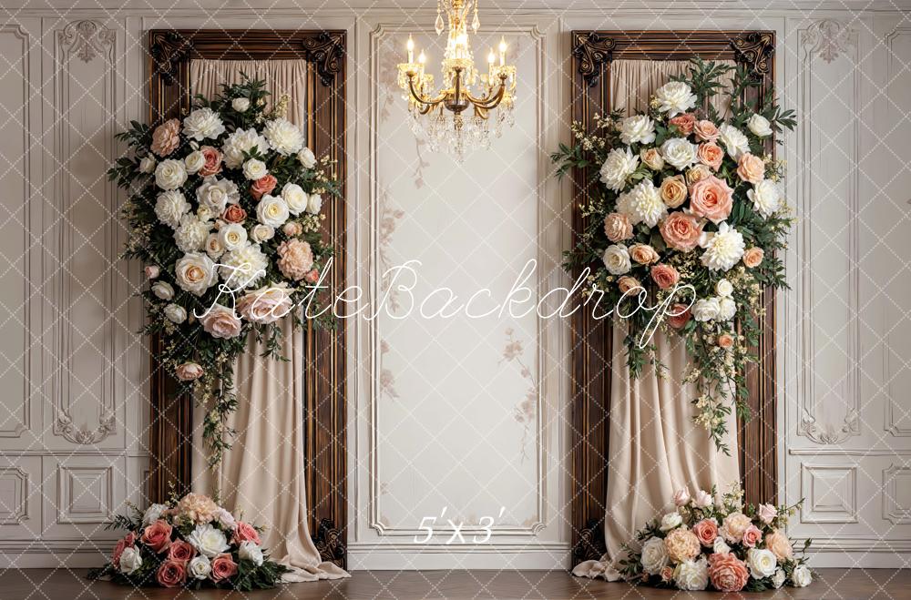 Kate Summer Flower Arch Vintage Wall Chandelier Printed Backdrop Designed by Mini MakeBelieve