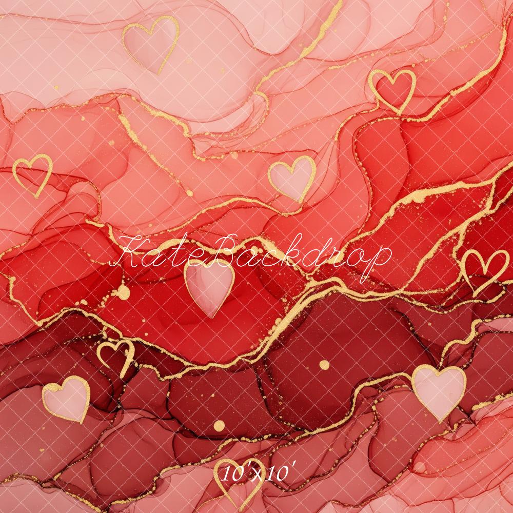 Kate Mother's Day Red Pink Abstract Gold Hearts Backdrop Designed by Patty Roberts