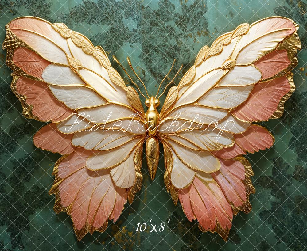 Fondo de Alas de Mariposa Doradas y Rosadas diseñado por Emetselch