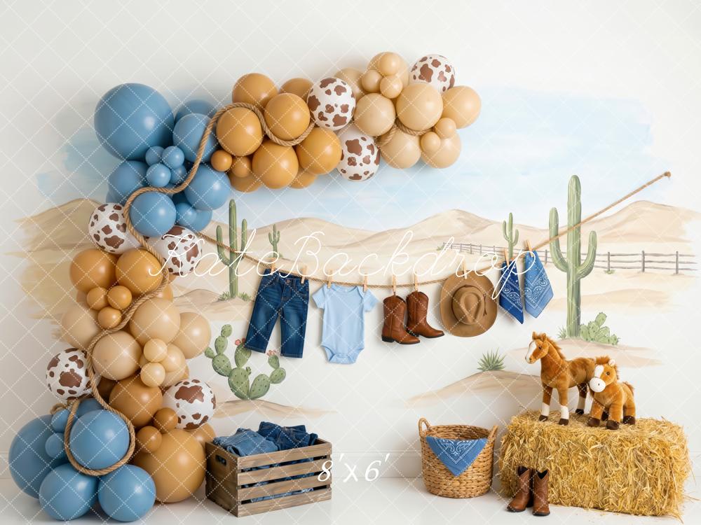 Kate Birthday Western Cowboy Cactus Desert Balloons Clothesline Printed Backdrop Designed by Patty Roberts