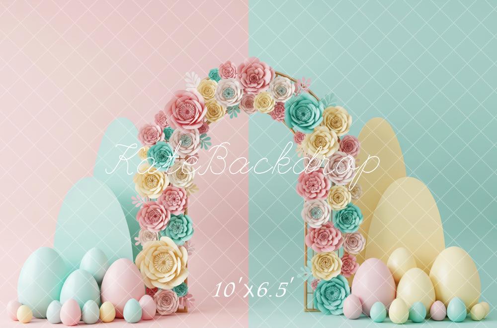 Kate Easter Flower Arch Pastel Eggs Printed Backdrop Designed by Patty Roberts