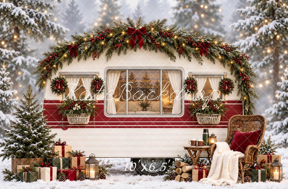 Kate Christmas Camper Snowy Forest Garland Tree Chair Printed Backdrop Designed by Emetselch