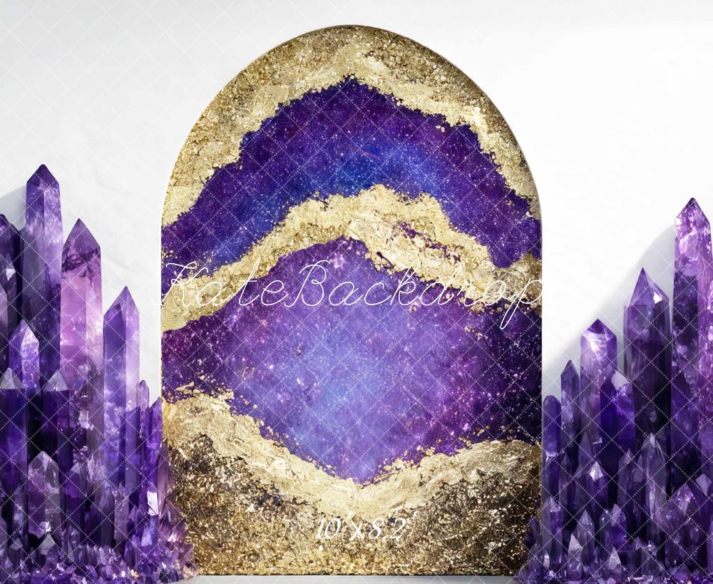 Kate Purple Crystal Cluster Geode Arch Printed Backdrop Designed by Mini MakeBelieve