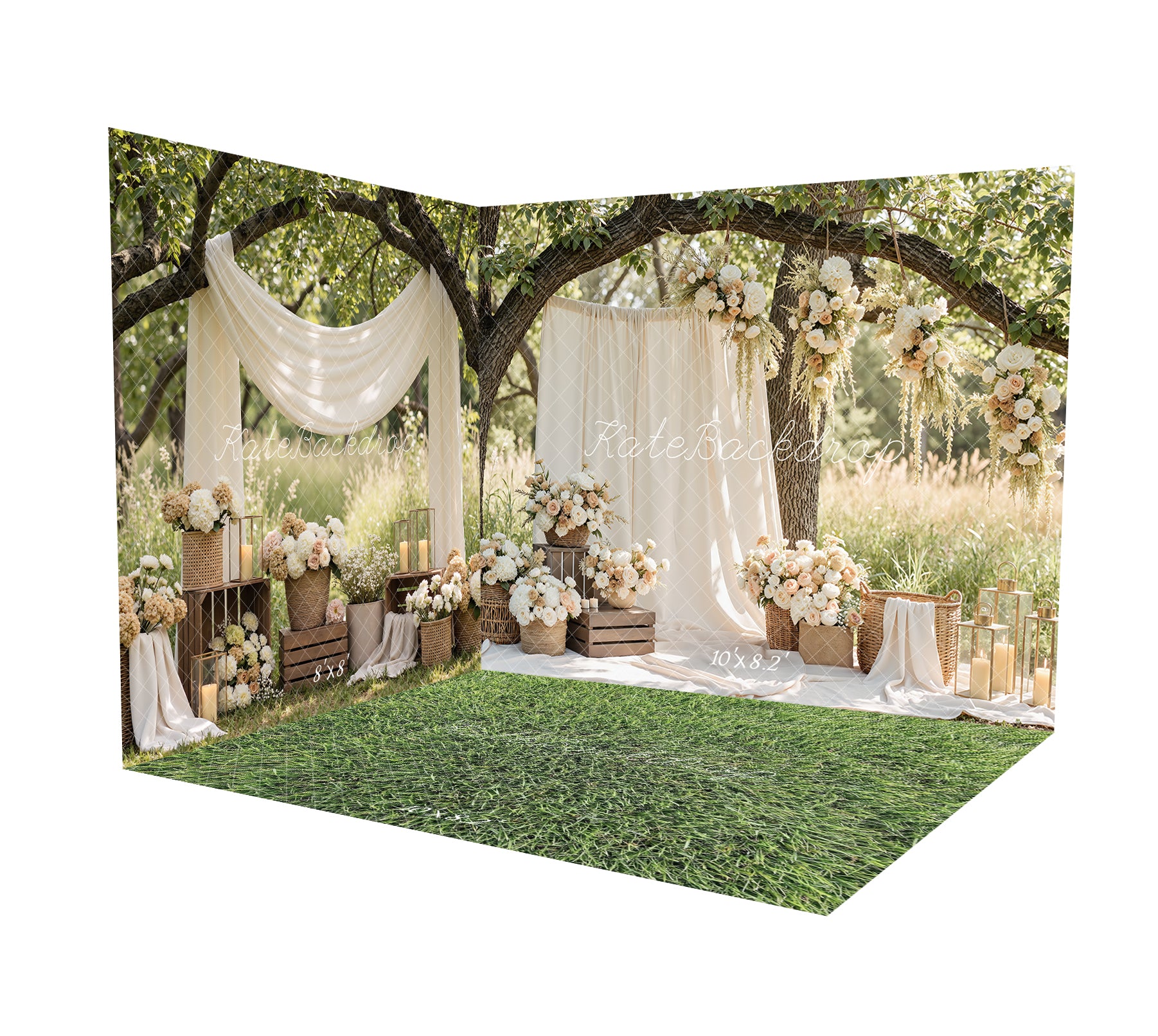 Kate Flower Arch Cream Floral Rustic Wedding Decor Printed Backdrop Room Set
