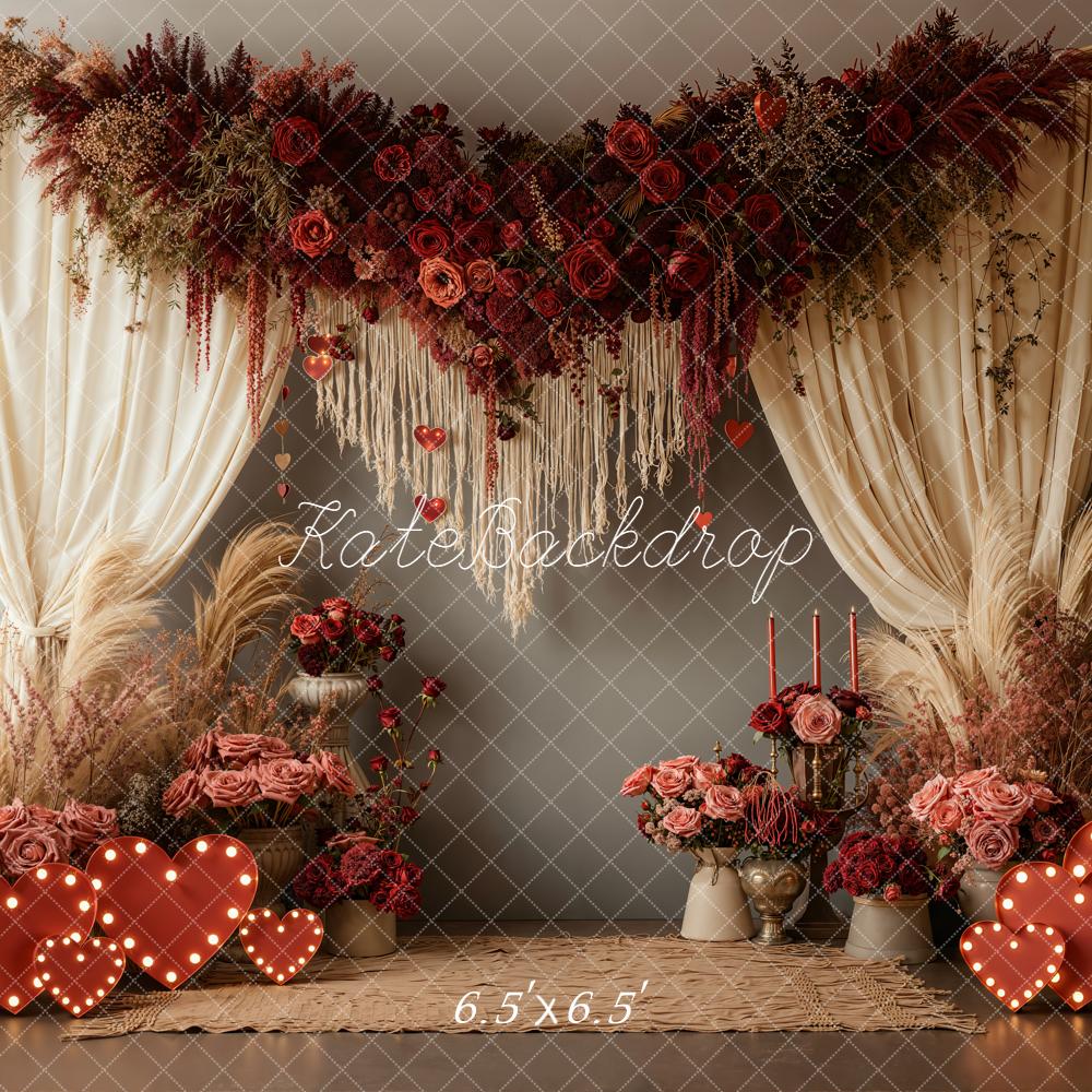 Kate Valentines Floral Arch Roses Hearts Curtains Pampas Backdrop Designed by Emetselch