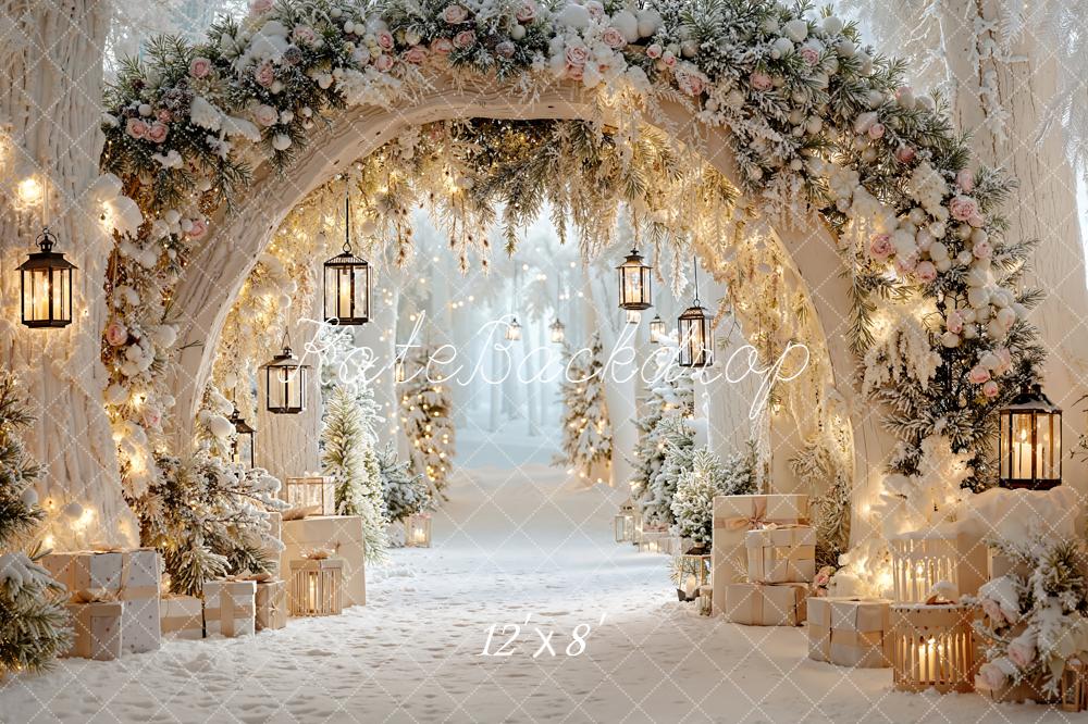 Kate Christmas Winter Flower Archway Lanterns Snowy Gifts Backdrop Designed by Emetselch