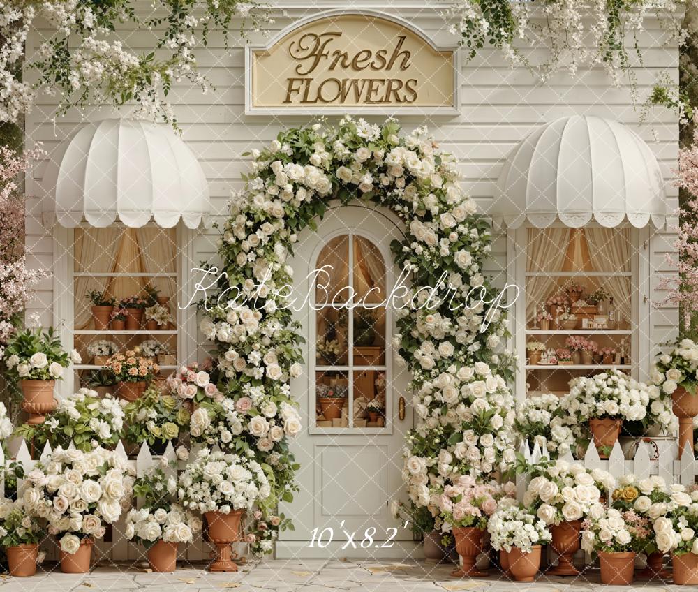 Kate Spring Flower Arch White Shop Picket Fence Backdrop Designed by Emetselch