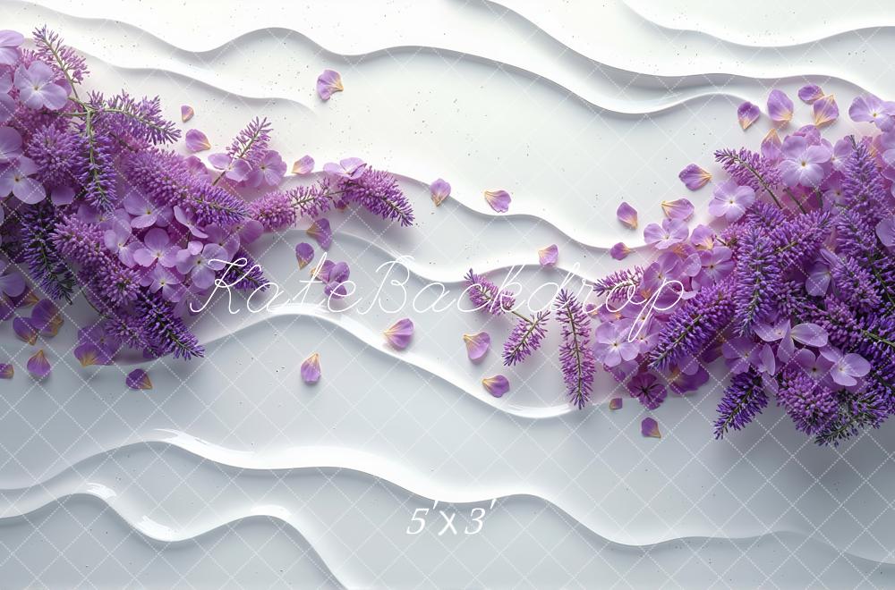 Kate Elegant Purple Flowers Petals White Waves Wall Backdrop Designed by Mini MakeBelieve