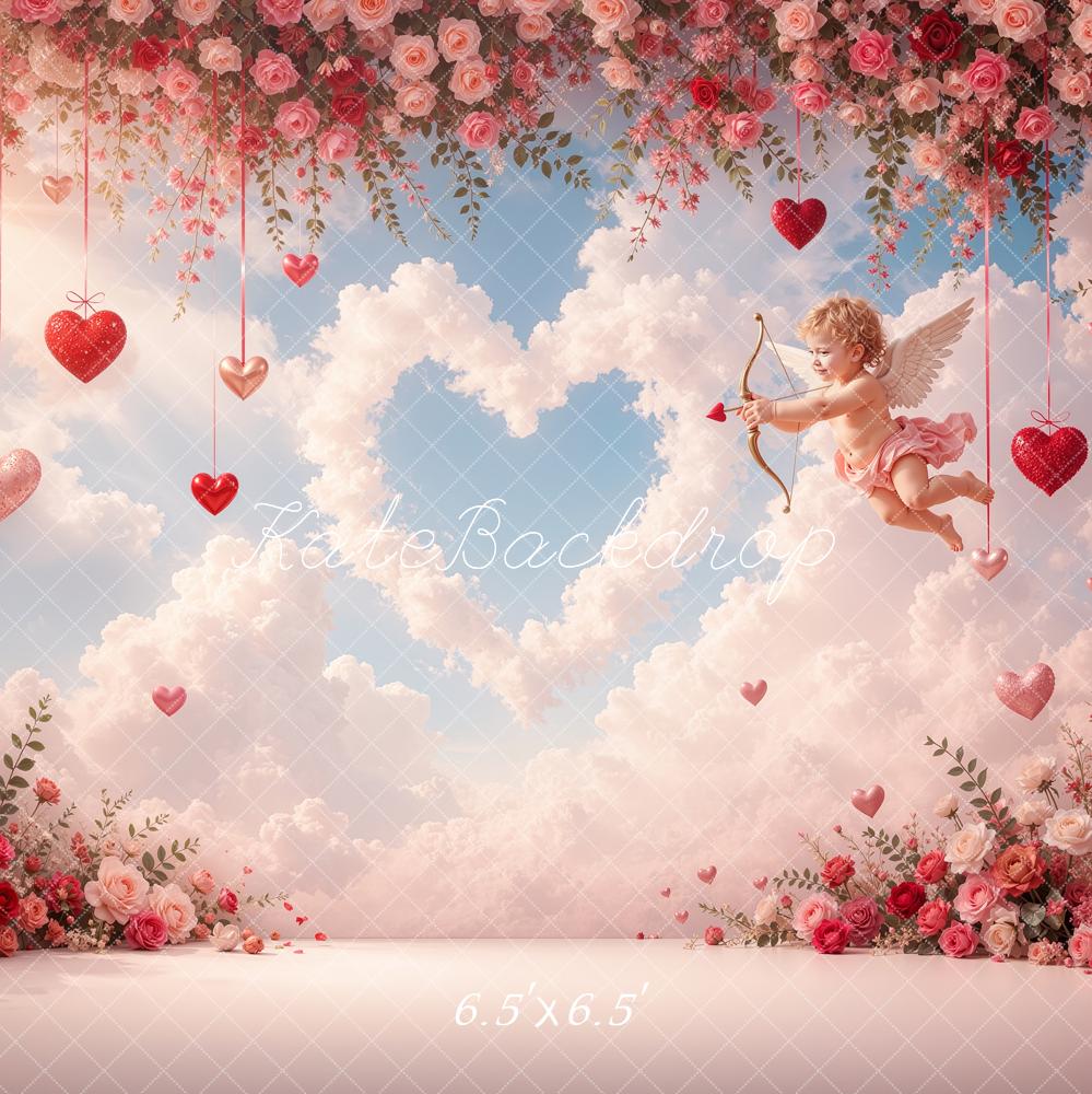 Kate Valentine's Day Cupid Roses Hearts Clouds Printed Backdrop Designed by Shutter Swan Studios