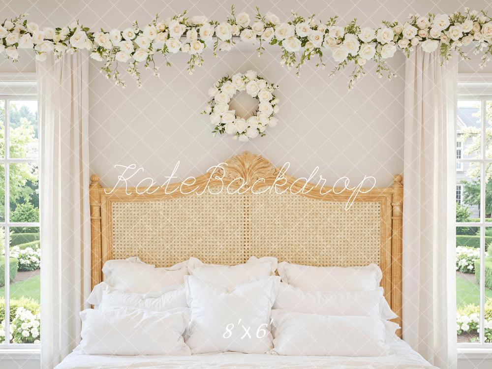 Kate White Flower Arch Wreath Headboard Printed Backdrop Designed by Mini MakeBelieve