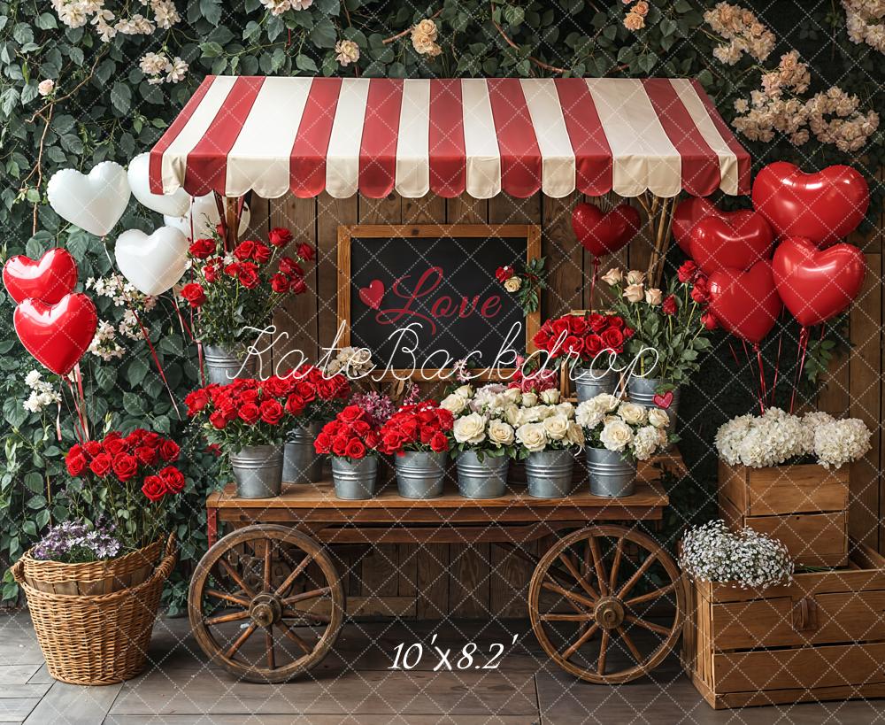 Kate Valentine's Day Flower Cart Heart Balloons Roses Backdrop Designed by Emetselch
