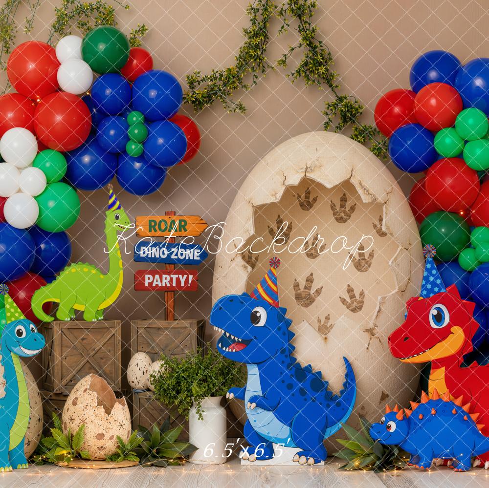 Kate Cake Smash Dinosaur Party Balloons Egg Crate Printed Backdrop Designed by Emetselch
