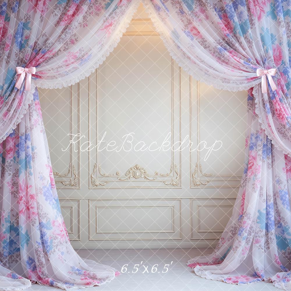 Kate Floral Sheer Curtains Elegant Wall Printed Backdrop Designed by Mini MakeBelieve