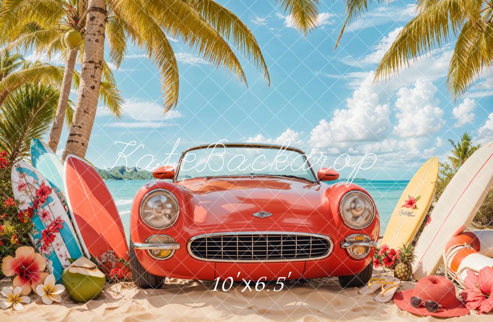 Kate Summer Beach Red Car Surf Backdrop Designed by Emetselch