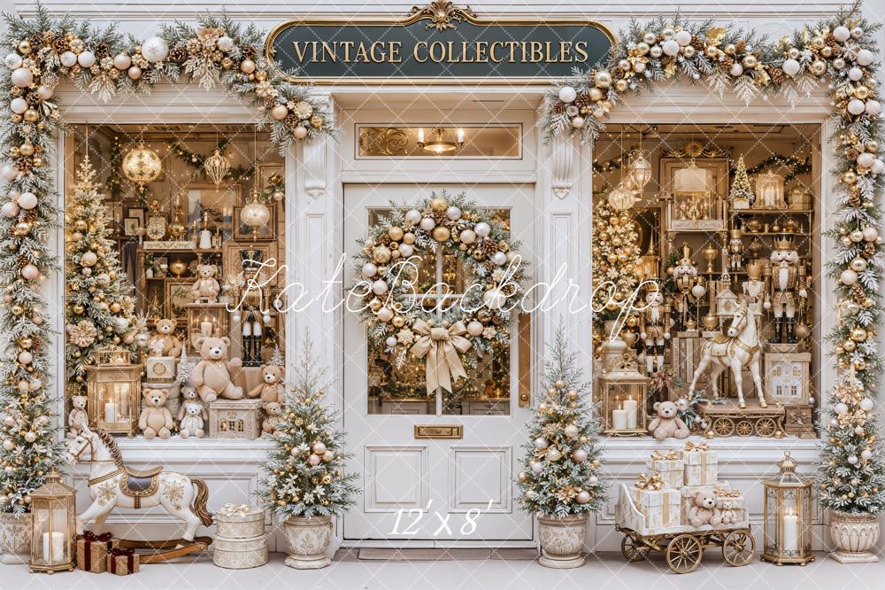 Kate Christmas Vintage Collectibles Storefront Garland Printed Backdrop Designed by Emetselch