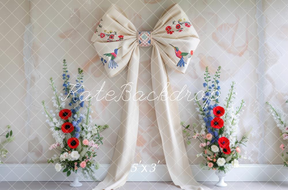 Fondo de Pared Blanco Floral con Lazo Diseñado por Mini MakeBelieve