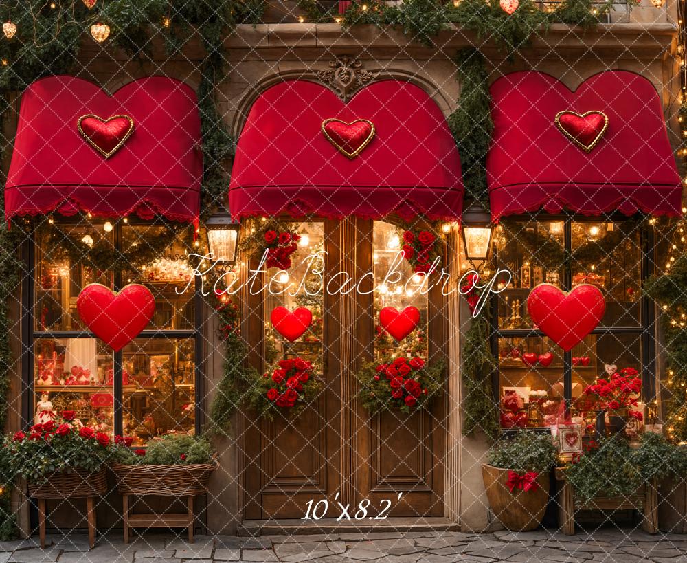Kate Valentine's Day Red Heart Shop Front Backdrop Designed by Emetselch
