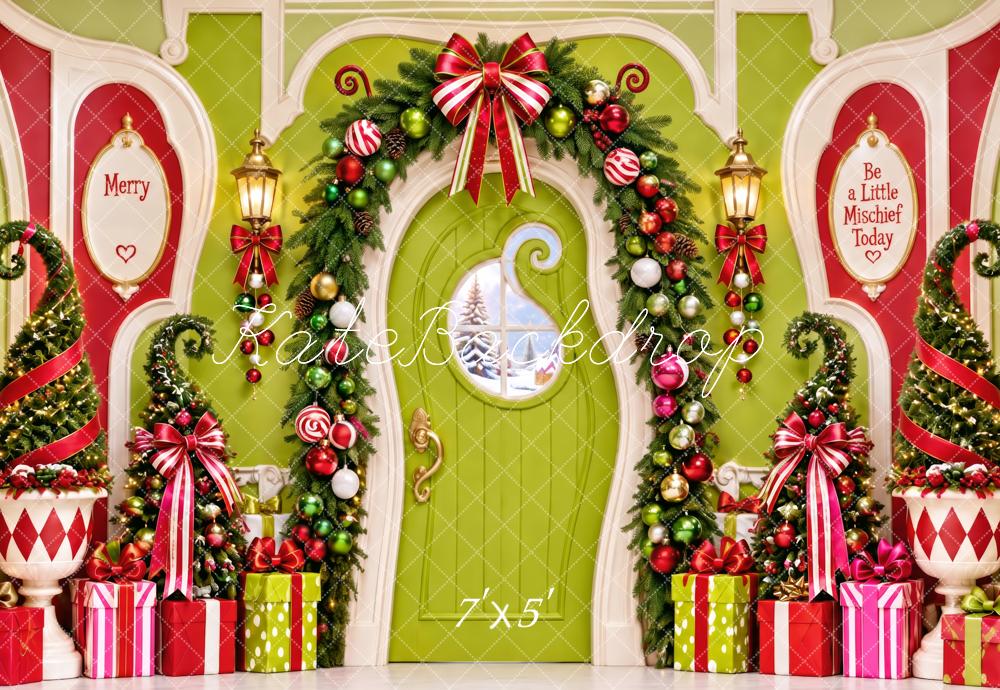 Kate Christmas Whimstical Green Door Garland Gifts Printed Backdrop Designed by Patty Roberts