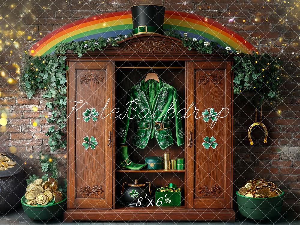 Kate Shamrock Leprechaun Rainbow Closet Printed Backdrop Designed by Mini MakeBelieve