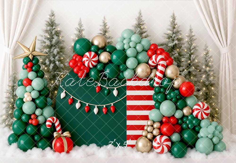 Kate Christmas Birthday Balloon Garland Candy Cane Trees Backdrop Designed by Mini MakeBelieve