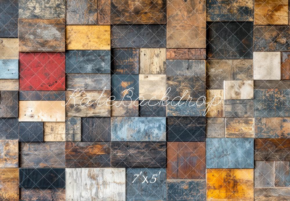 Kate Colorful Rustic Wood Block Wall Floor Backdrop Designed by Mini MakeBelieve