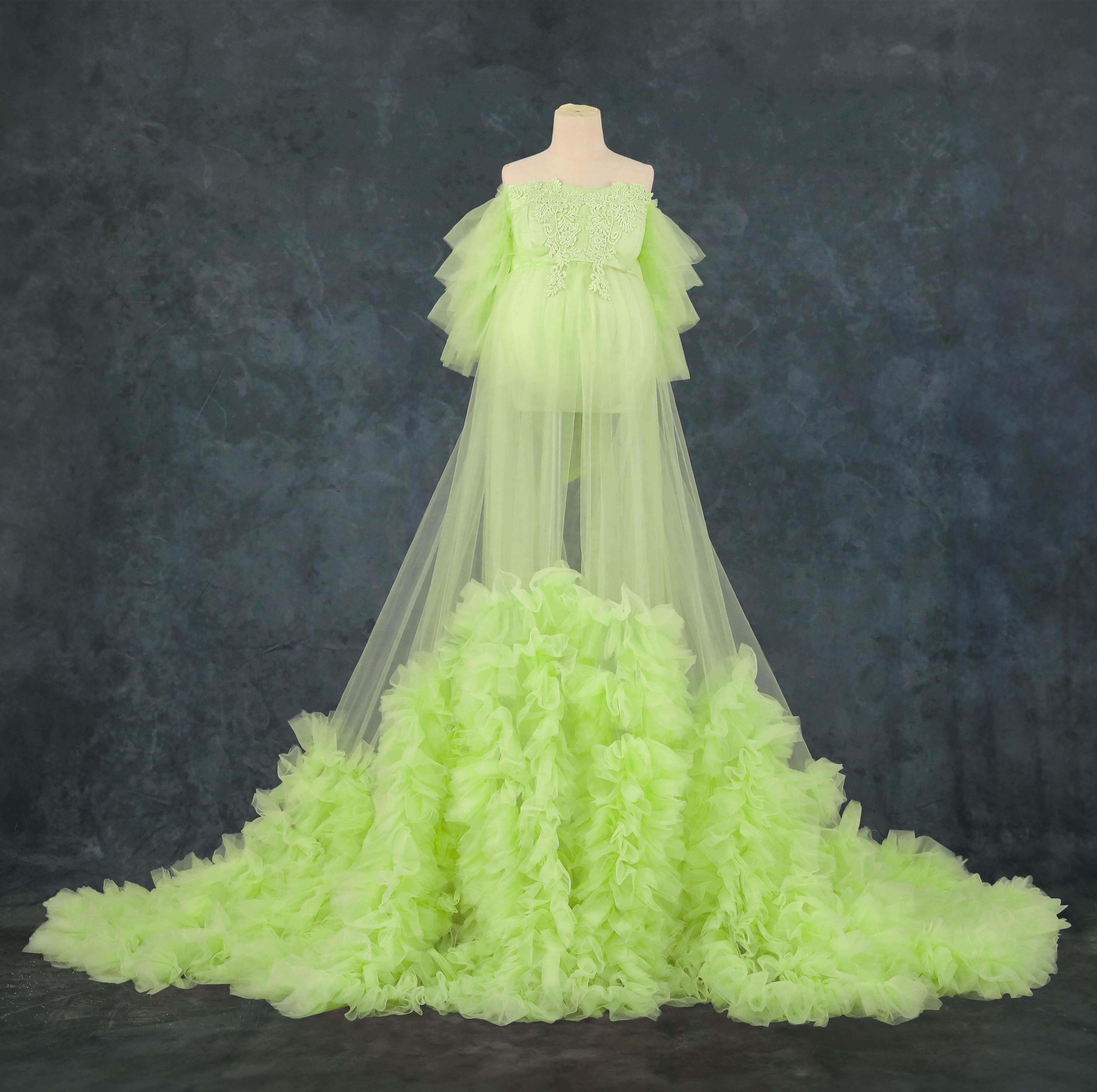 Mesh One Shoulder Trailing Multi Color Maternity Photoshoot Dress