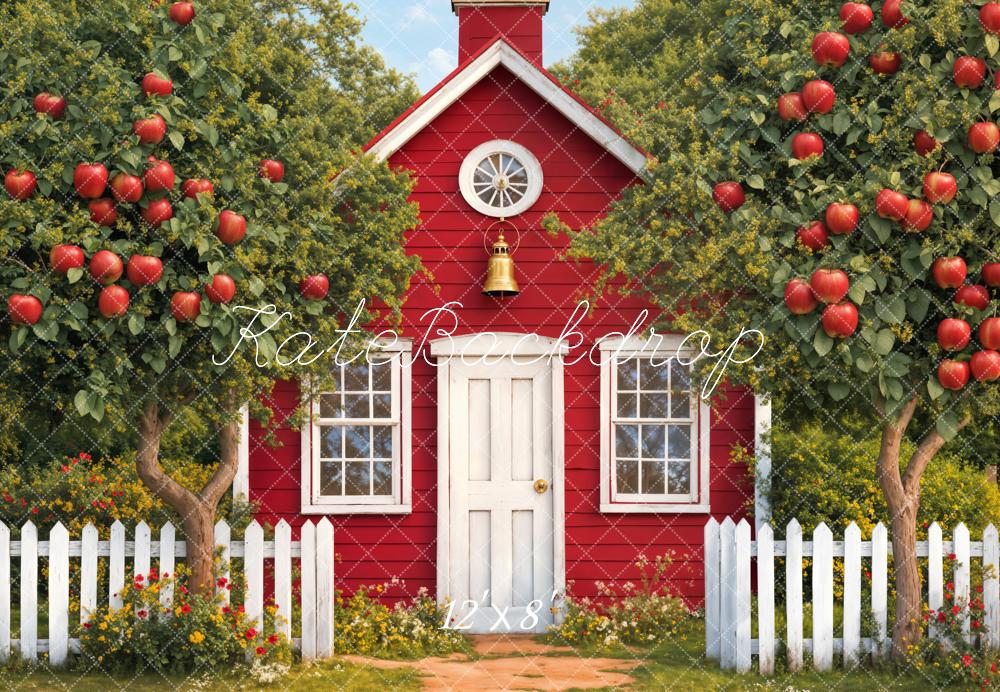 Kate Graduation Red Schoolhouse Apple Garden Backdrop Designed by Emetselch