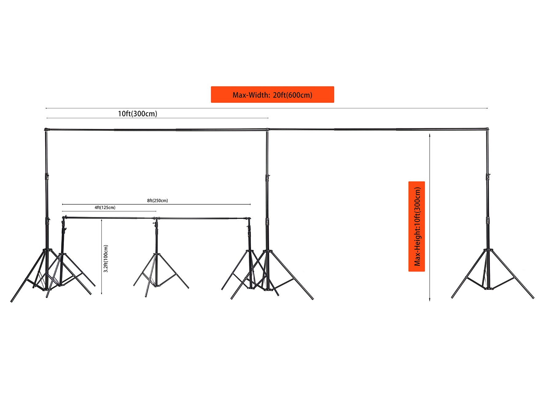 RTS 20x10ft (6x3m) Fotografie Achtergrondframe Stand Kit voor Kamerset (inclusief 8 clips + een draagtas)(ALLEEN VS)
