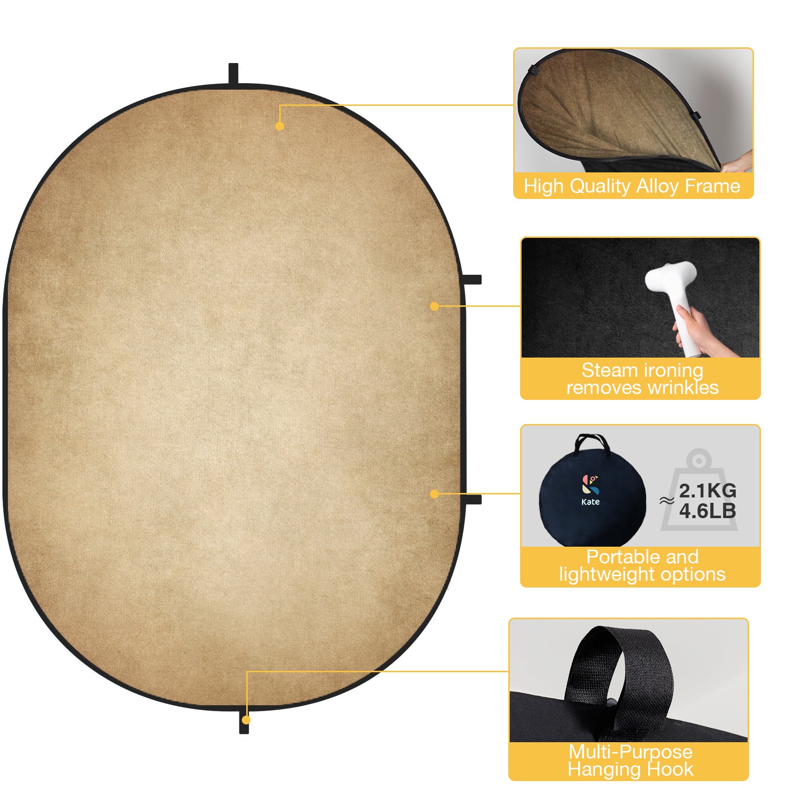 RTS Kate Abstract Gray / Beige Microfiber Collapsible Backdrop for Photography 5X6.5ft(1.5x2m) (US & CA Only)
