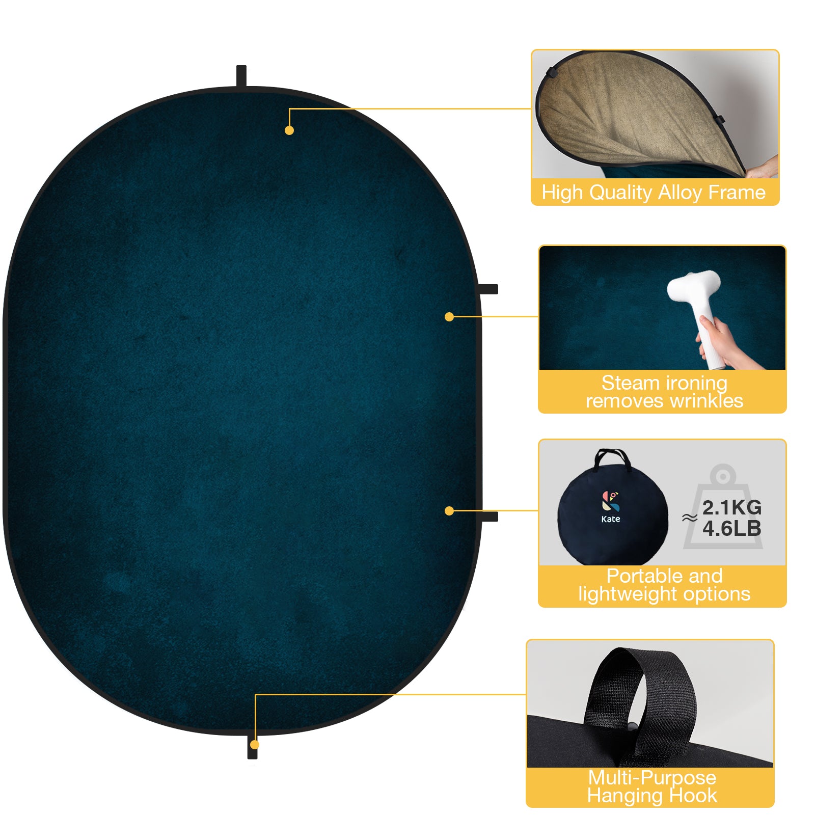 RTS Kate Abstract Dark Blue/ Beige Microfiber Collapsible Backdrop for Photography 5X6.5ft(1.5x2m) (US Only)