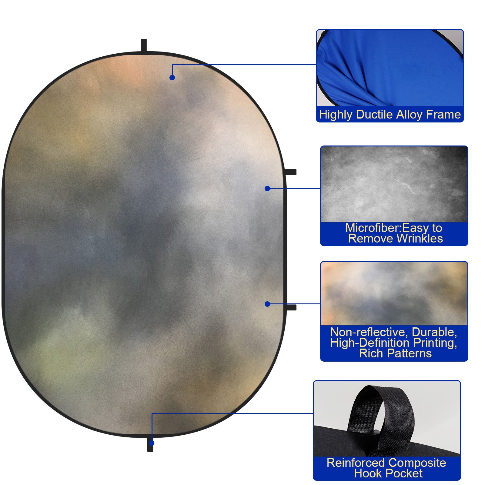 RTS Kate Abstract Gray / Gradient Gray Gold Microfiber Collapsible Backdrop for Photography 5X6.5ft(1.5x2m) (US & CA Only)