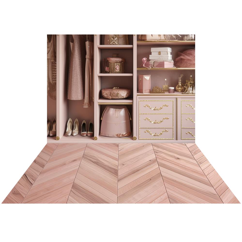Kate Fashion Doll Princess Closet Backdrop+Beige Wood Rubber Floor Mat