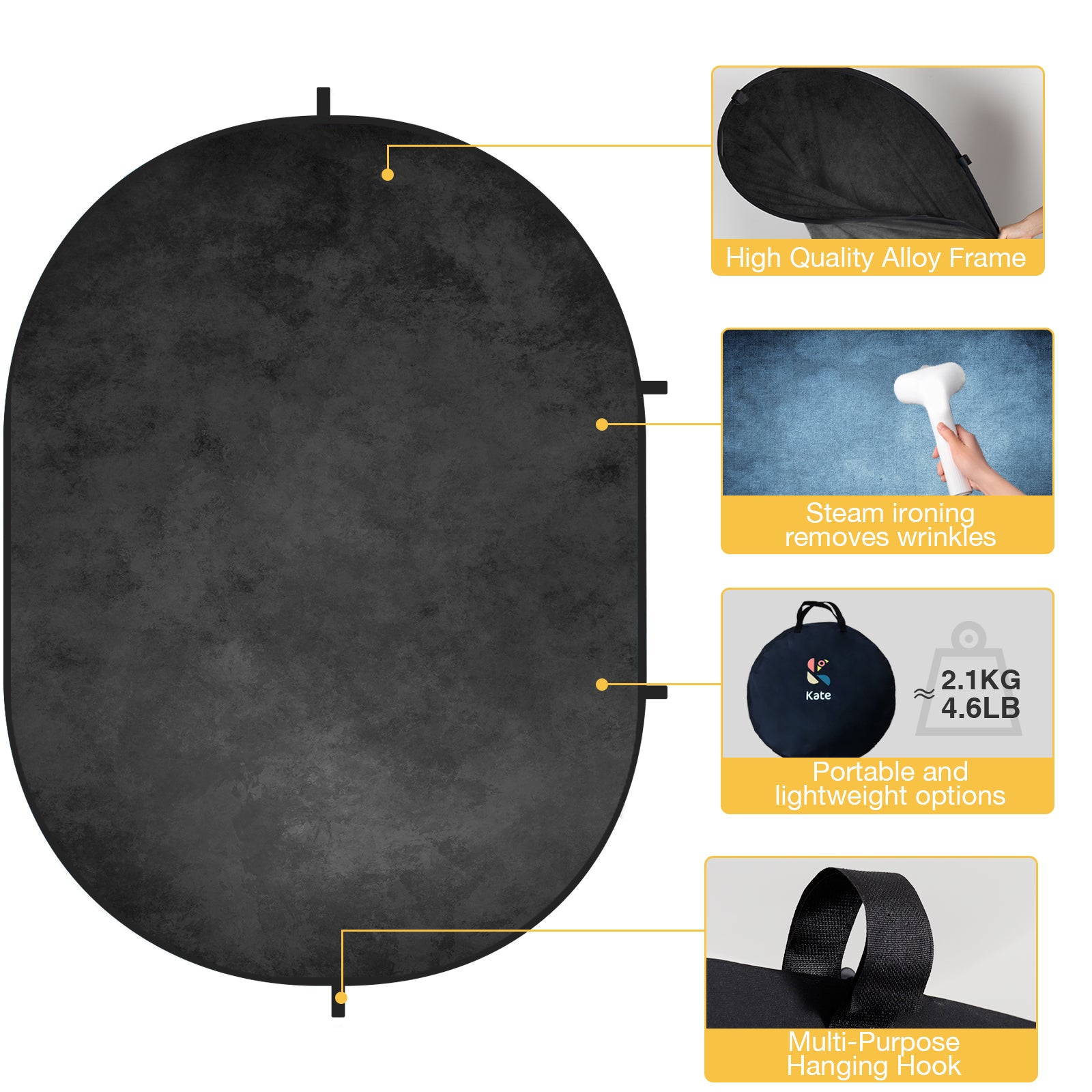 RTS Kate Abstract Dark Gray/ Blue Microfiber Collapsible Backdrop for Photography 5X6.5ft(1.5x2m) (US Only)