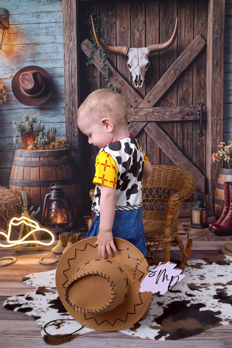 Kate Western Cowboy Rustic Barn Door Backdrop Designed by Emetselch