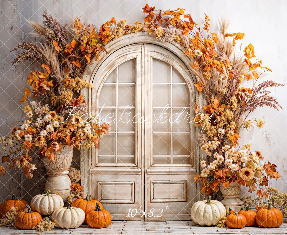 Kate Fall Boho Pumpkin Beige Arched Door Printed Backdrop Designed by Emetselch