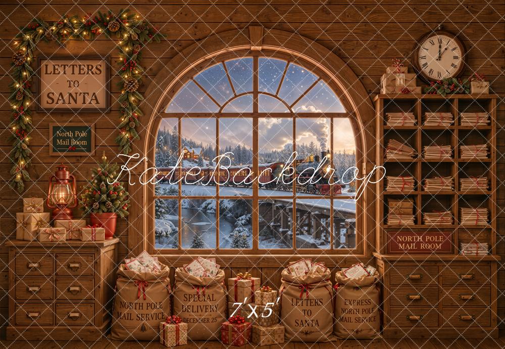 Christmas Workshop Polar Train North Pole Mail Room Window Letters To Santa Printed Backdrop Designed by Emetselch