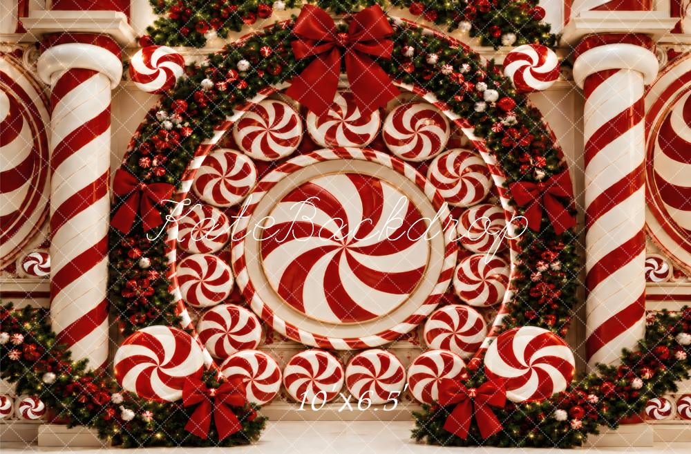 Kate Christmas Peppermint Candy Cane Garland Columns Printed Backdrop Designed by Vertigo Productions