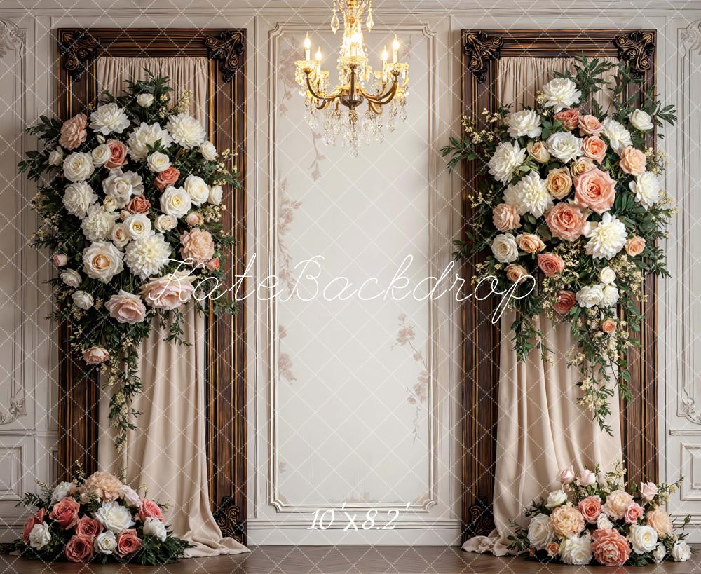 Kate Summer Flower Arch Vintage Wall Chandelier Printed Backdrop Designed by Mini MakeBelieve
