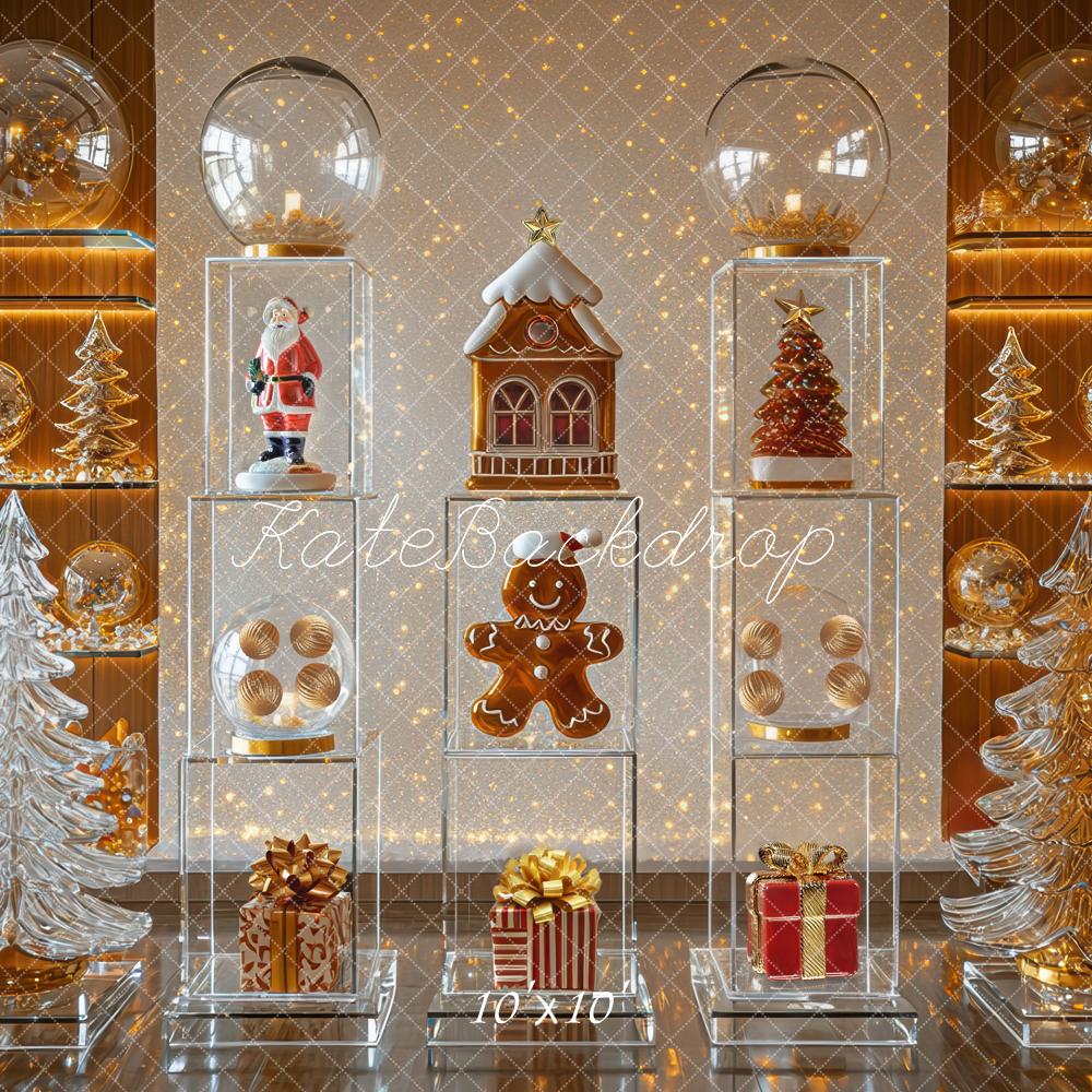 Estante Claro de Navidad Santa Casa de Jengibre Árboles Fondo Designed by Mini MakeBelieve