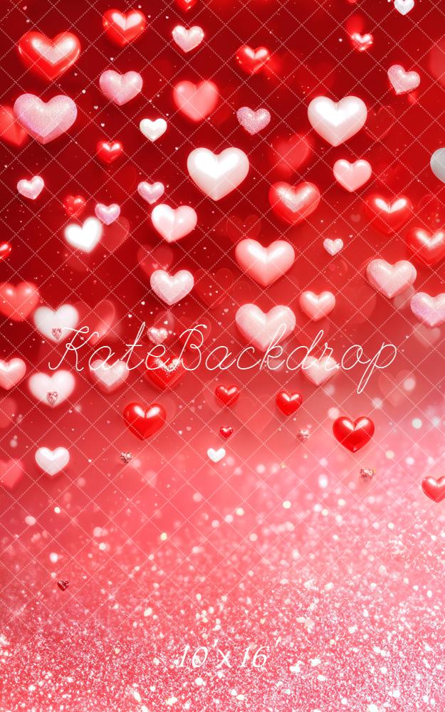 Kate Valentines Red Hearts Glitter Bokeh Backdrop Designed by Emetselch