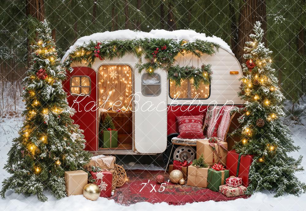 Kate Christmas Tree Camper Gifts Forest Snow Backdrop Designed by Emetselch