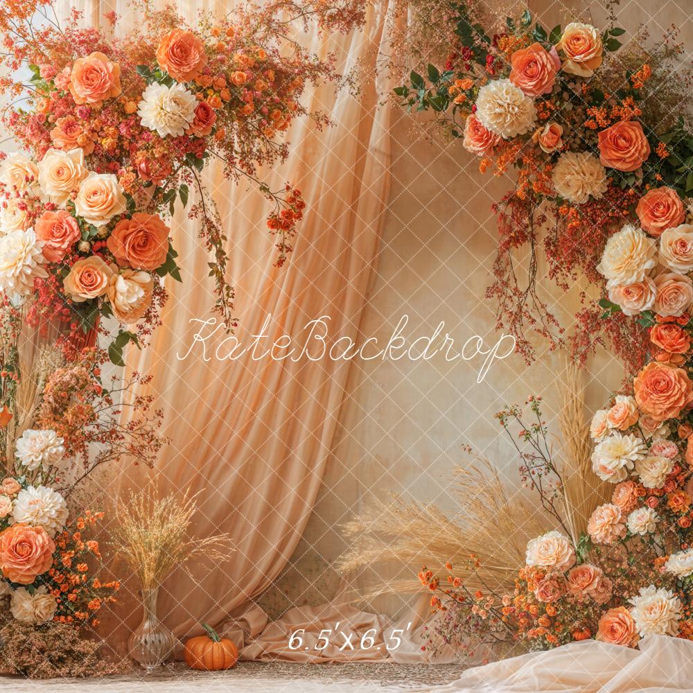 Kate Fall Flower Arch Drapes Orange Rose Pumpkin Backdrop Designed by Emetselch