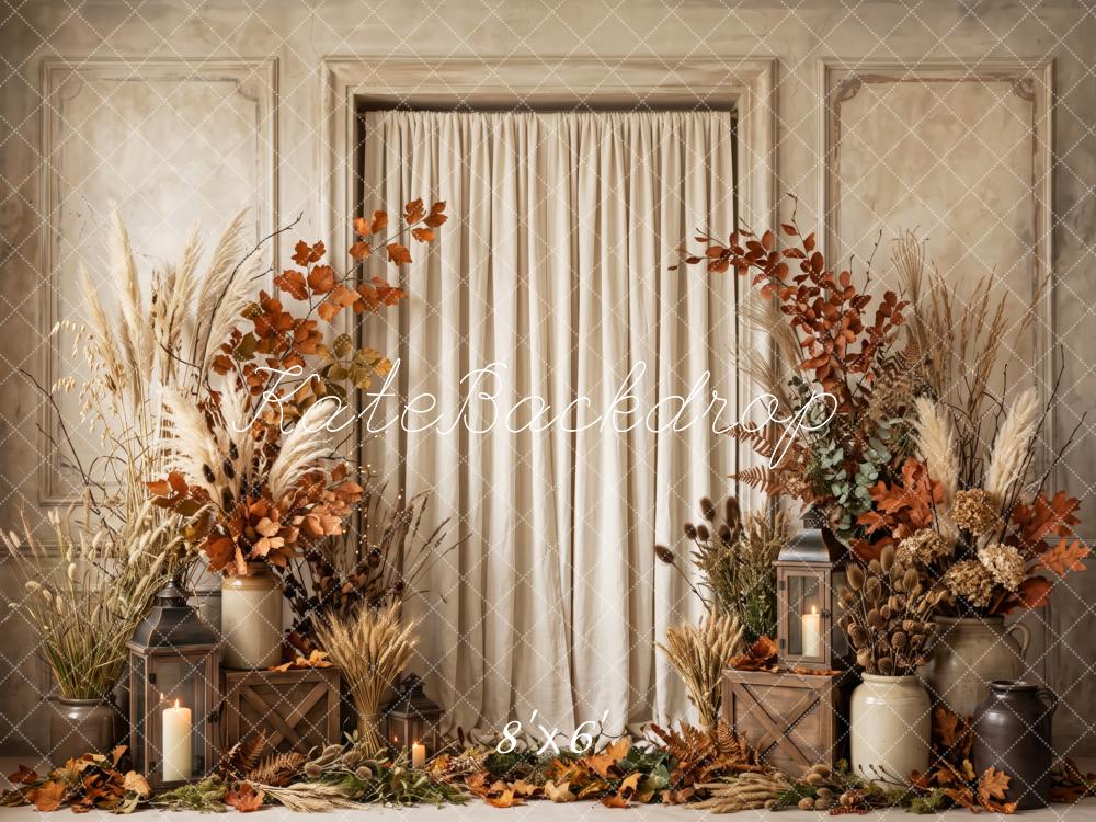 Kate Fall Floral Cozy Draped Curtain Vintage Beige Printed Backdrop Designed by Patty Roberts