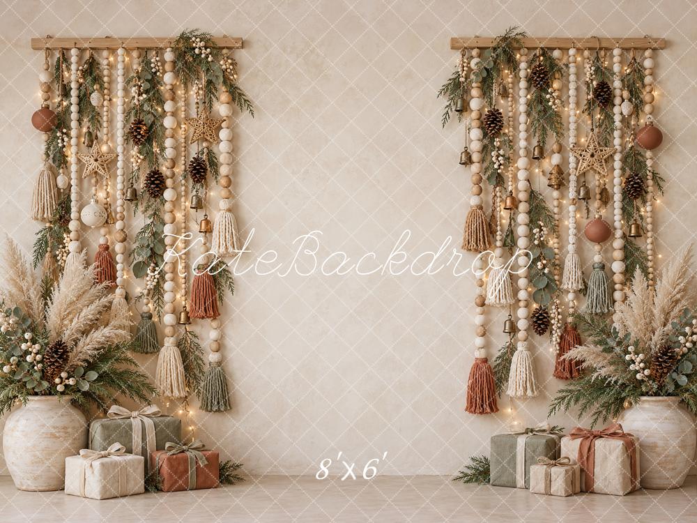 Kate Christmas Boho Beads Tassels Greenery Gifts Printed Backdrop Printed Backdrop Designed by Vertigo Productions